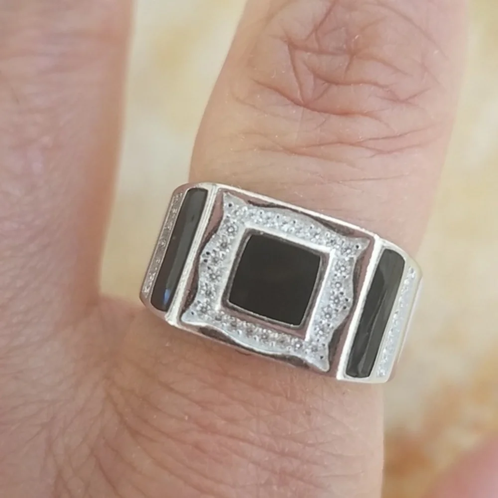 11mm 925 Sterling Silver Men's Onyx Ring Band
